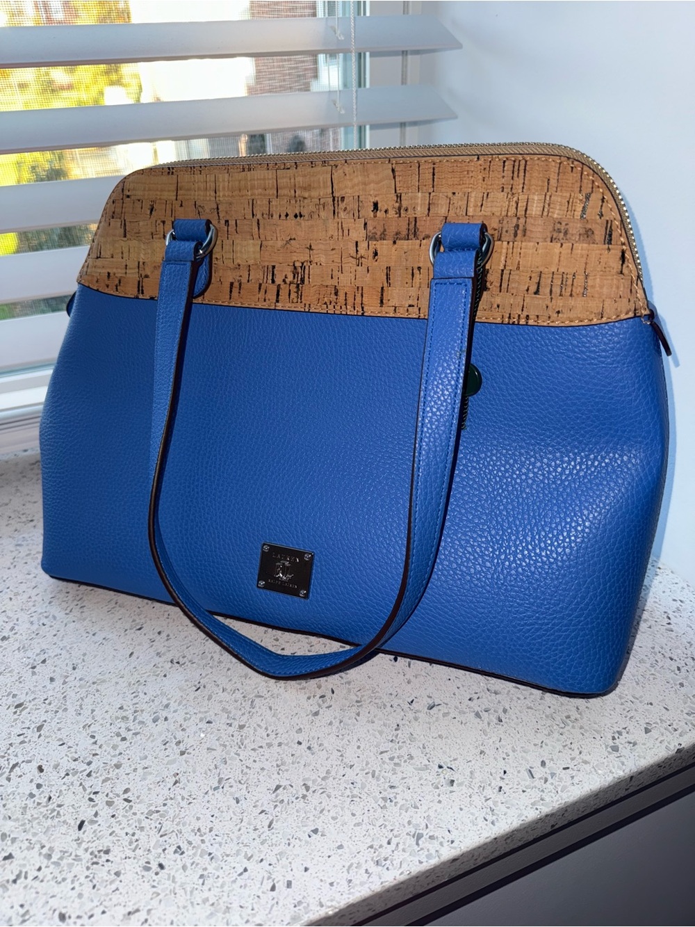 Ralph Lauren Cobalt Blue Handway Cork Dome Purse